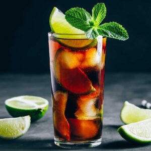 a glass of kanbi and Coke