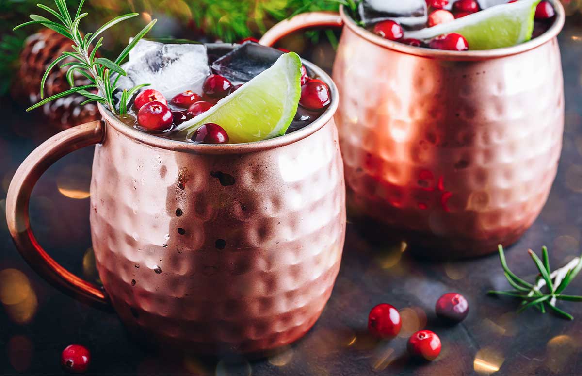 A Christmas Moscow Mule with festive garnishes