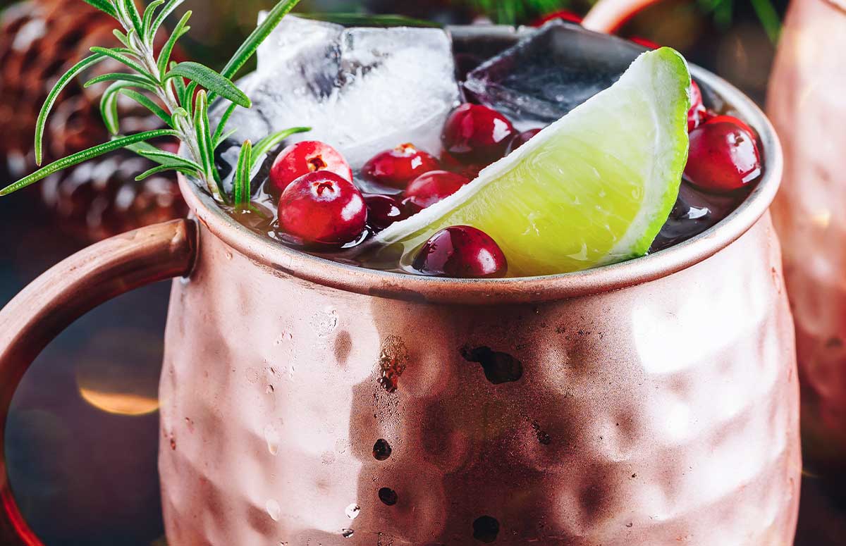 A Christmas Moscow Mule with festive garnishes