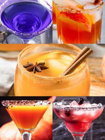 an image collage of five halloween kanbi coctails