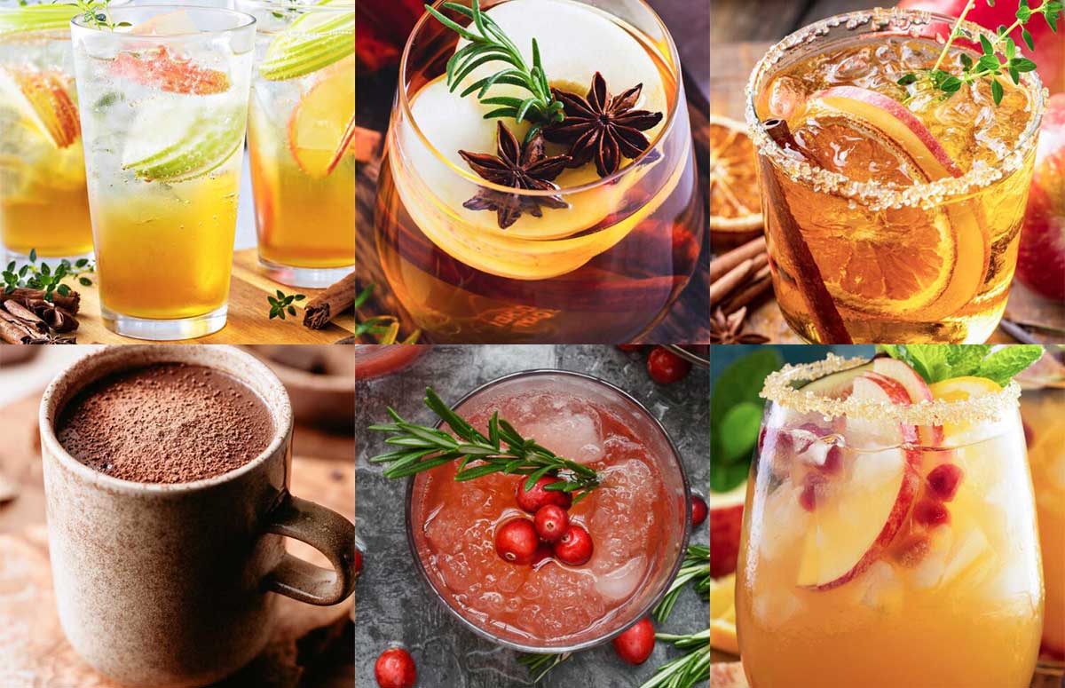 an image collage of six thanksgiving coctails