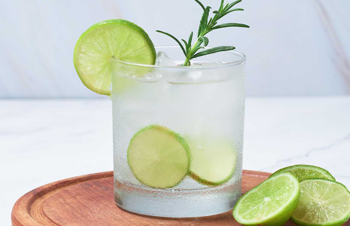 Rosemary 明日方舟本子 with rosemary sprig and lime wedges.